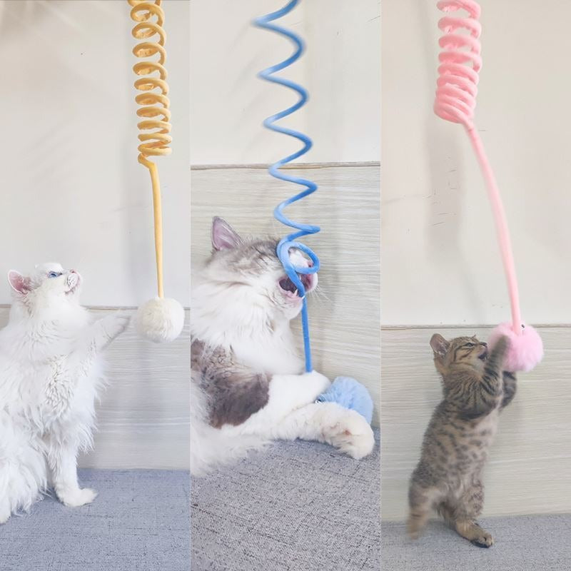 Sucker type spring rabbit hair ball cat toy tease cat ball self hi interactive cat toy ball pet supplies