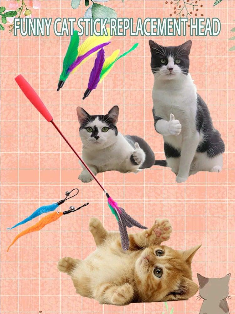 Cat Feather Toy Set Cat Feather Teaser Wand Toy for Kitten Cat Having Fun Exercise Playing Without the Stick Interactive Cat Feather Toys Retractable Cat Wand Toy and Feathers Teaser Refills Cat Toys for Indoor