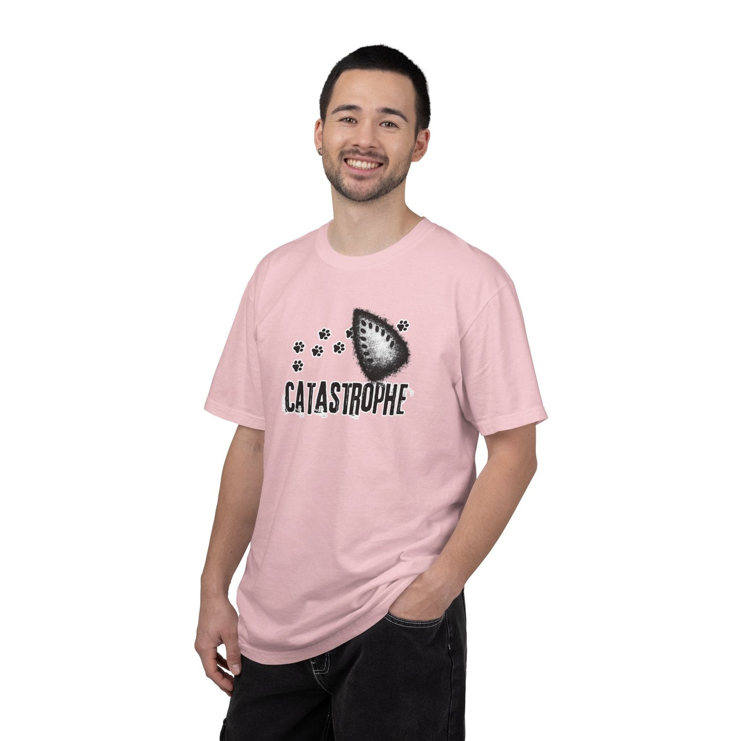 Catastrophe Iron Burn Graphic T-Shirt | Funny Cat Pun Shirt | Distressed Grunge Cat Tee