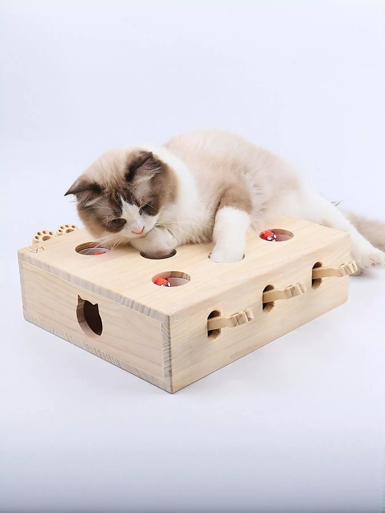 Interactive Wooden Cat Puzzle Toy with Mice