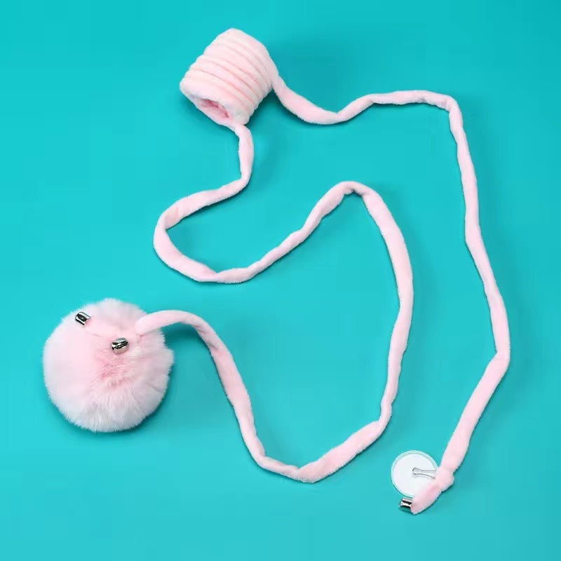 Sucker type spring rabbit hair ball cat toy tease cat ball self hi interactive cat toy ball pet supplies