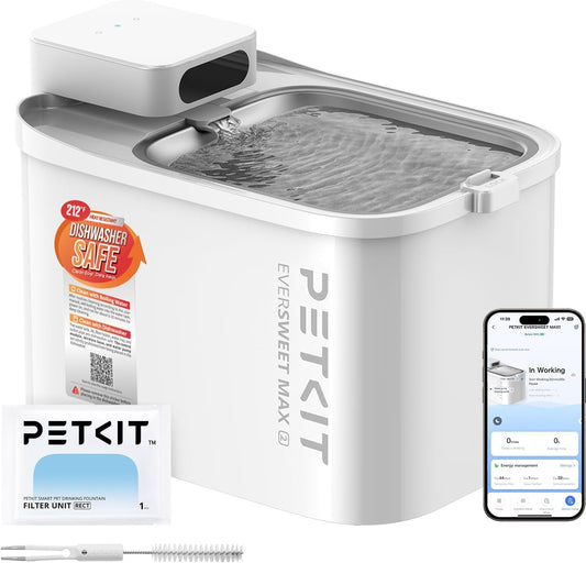 Automatic Pet Water Fountain Cordless App Control Quiet 3L Cats Dogs Small Pets