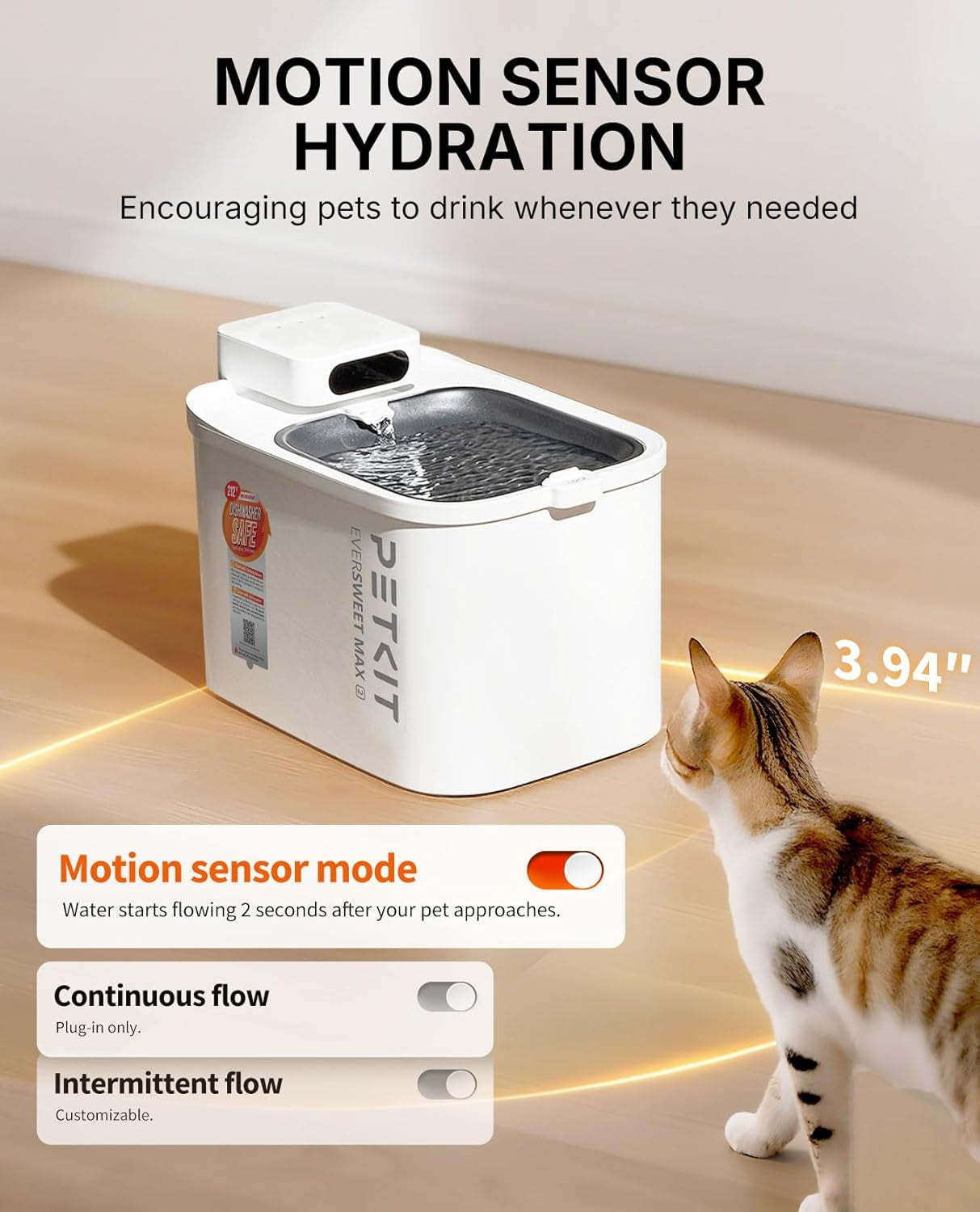 Automatic Pet Water Fountain Cordless App Control Quiet 3L Cats Dogs Small Pets