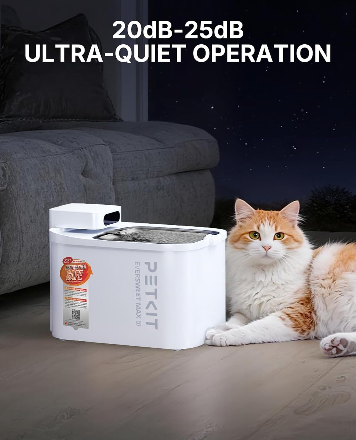 Automatic Pet Water Fountain Cordless App Control Quiet 3L Cats Dogs Small Pets
