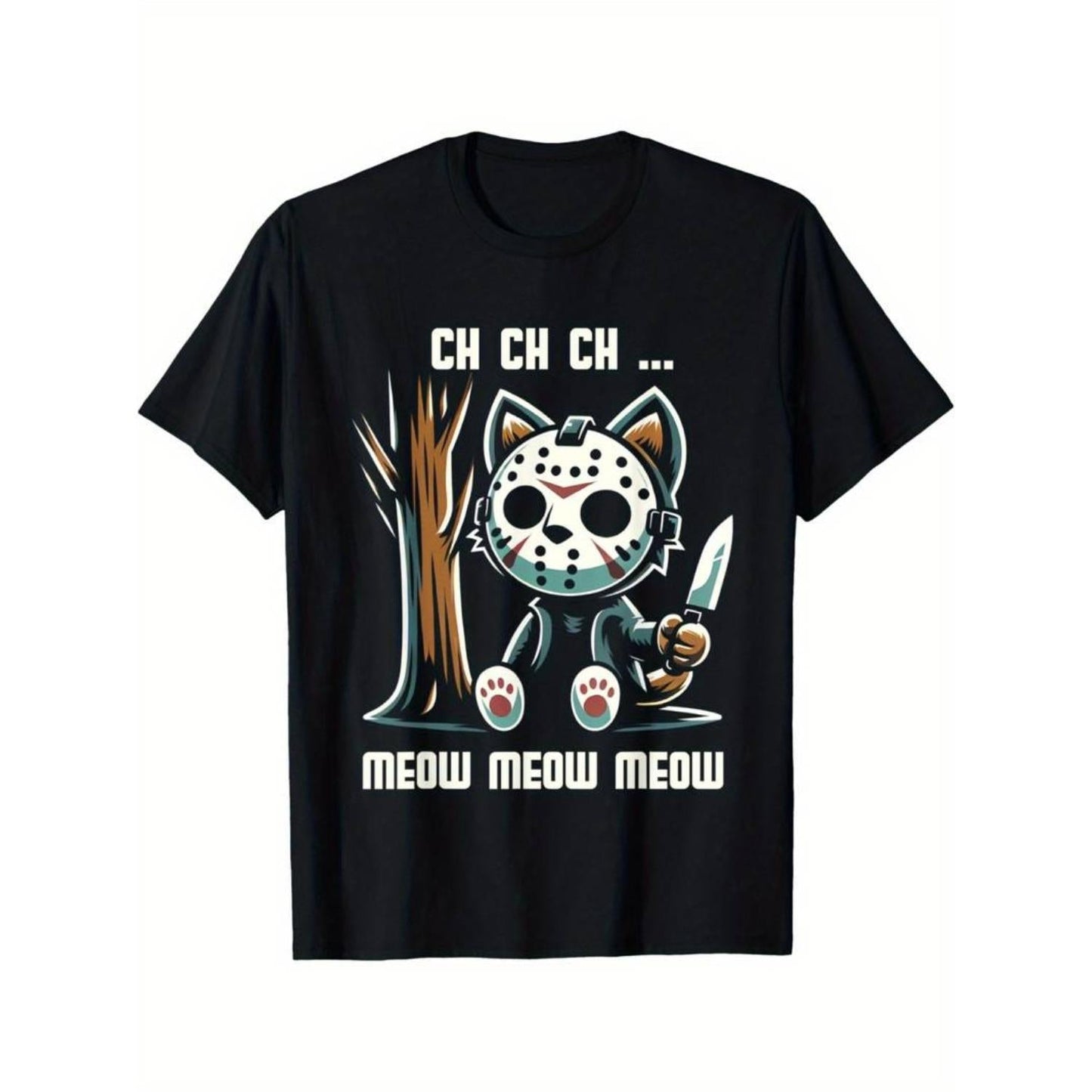Funny Vintage Cat Horror Movie T-Shirt – Retro Graphic Cotton Tee, Casual Summer Crew Neck Top