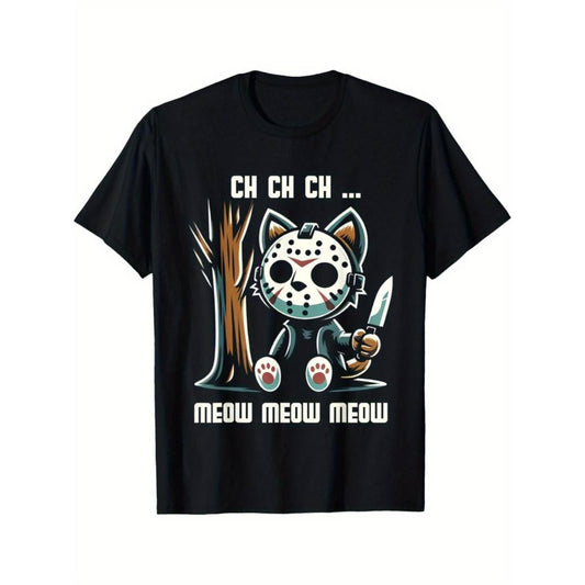 Funny Vintage Cat Horror Movie T-Shirt – Retro Graphic Cotton Tee, Casual Summer Crew Neck Top