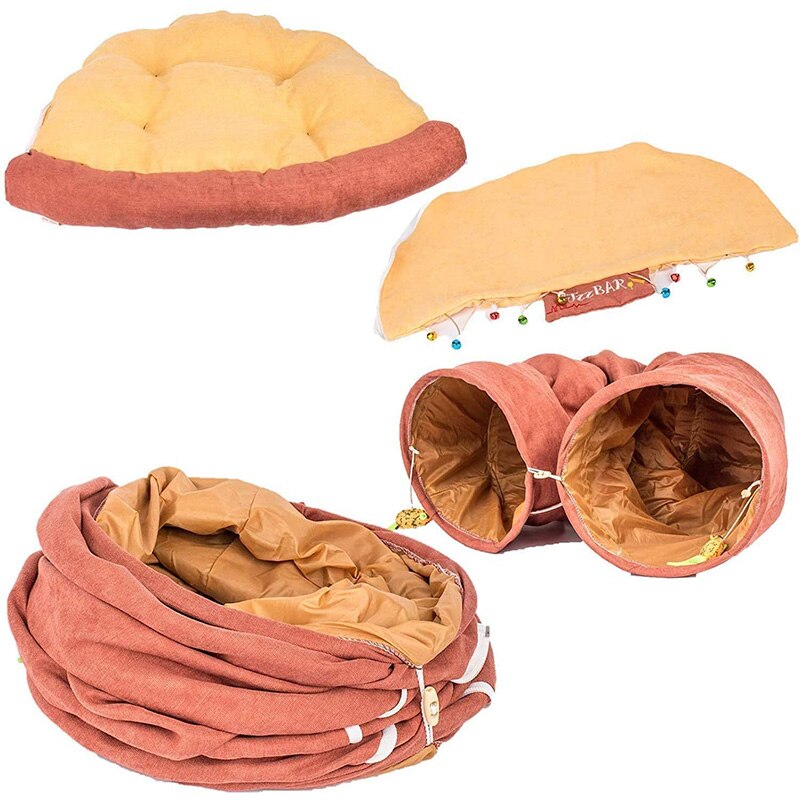 Collapsible Removable Cat Tunnel Tube is With Cat Bed Set
