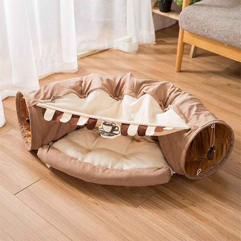 Collapsible Removable Cat Tunnel Tube is With Cat Bed Set