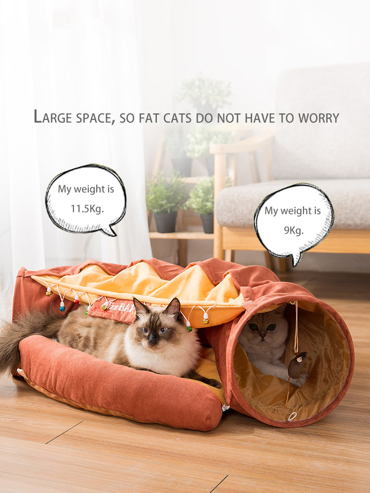 Collapsible Removable Cat Tunnel Tube is With Cat Bed Set