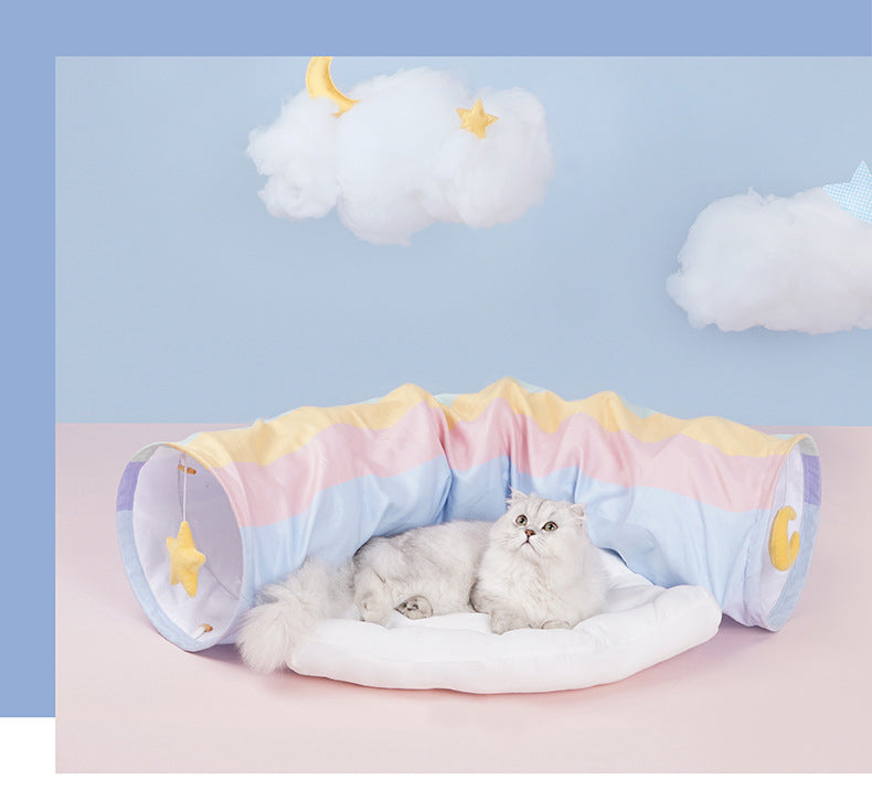 Collapsible Removable Cat Tunnel Tube is With Cat Bed Set