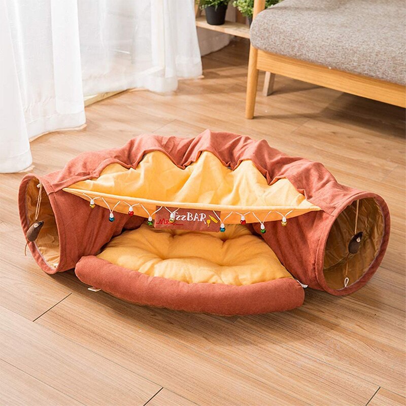 Collapsible Removable Cat Tunnel Tube is With Cat Bed Set