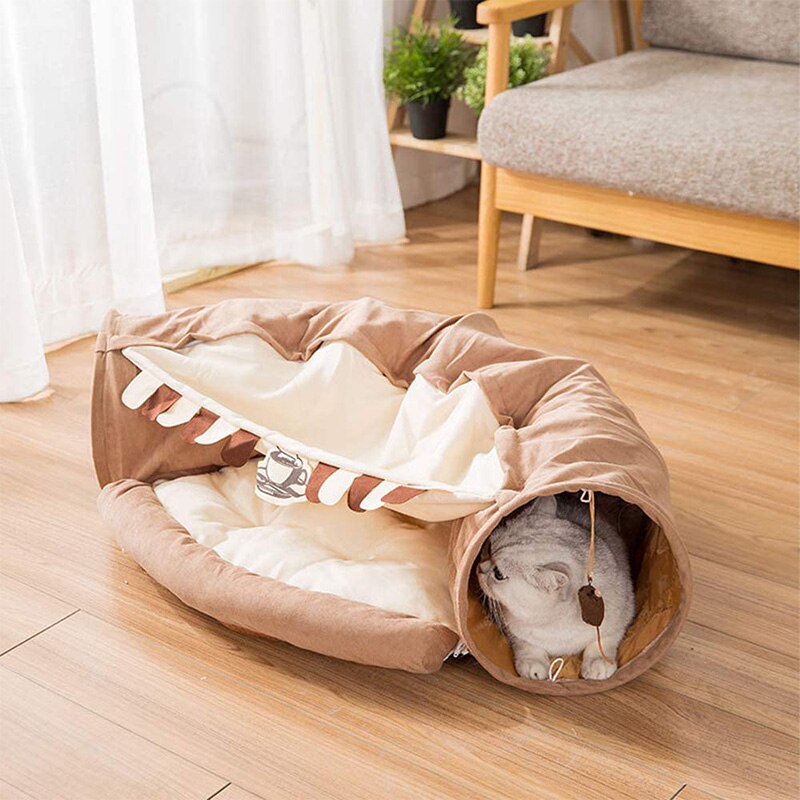 Collapsible Removable Cat Tunnel Tube is With Cat Bed Set