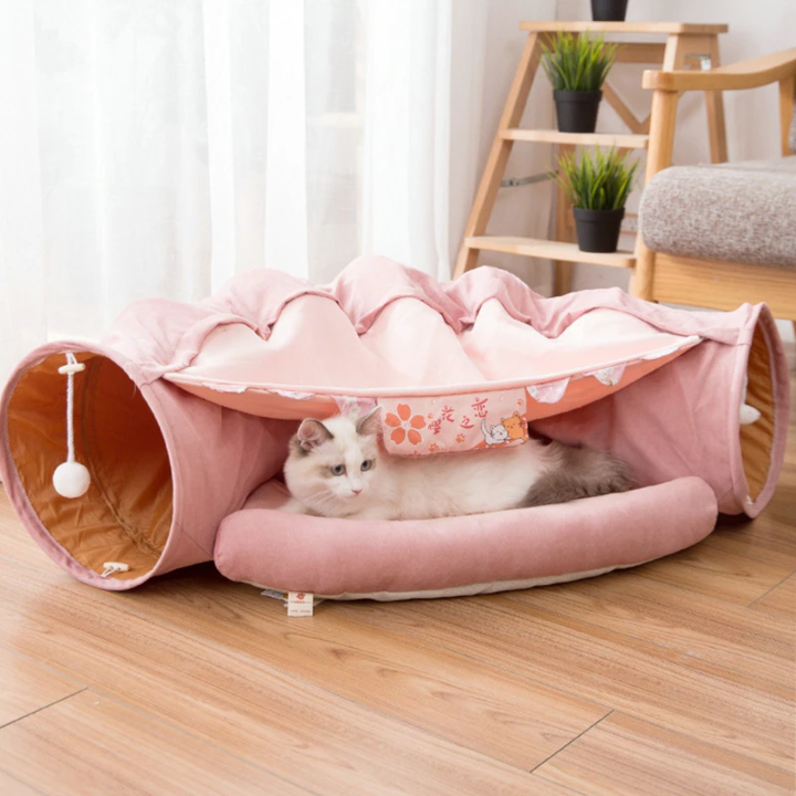 Collapsible Removable Cat Tunnel Tube is With Cat Bed Set