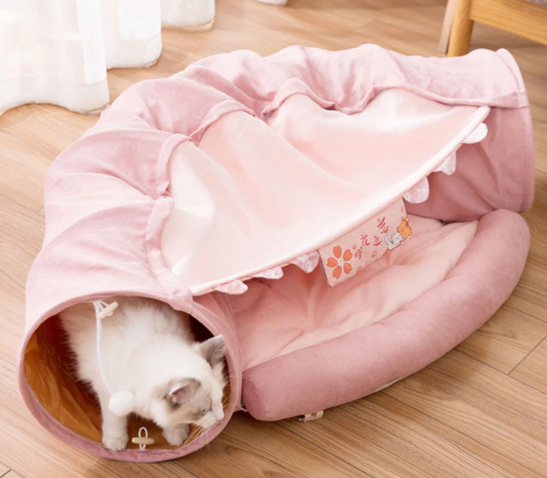 Collapsible Removable Cat Tunnel Tube is With Cat Bed Set