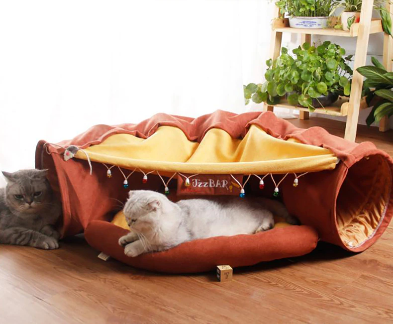 Collapsible Removable Cat Tunnel Tube is With Cat Bed Set