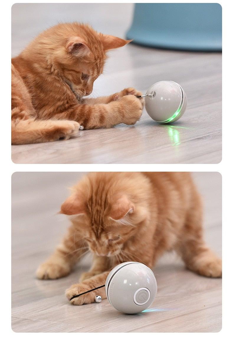 Automatic Smart Cat Toys Ball Interactive Catnip USB Rechargeable Self Rotating Colorful Led Feather Bells Toys for Cats Kitten Build-in Spinning Led Light Stimulate Hunting Instinct
