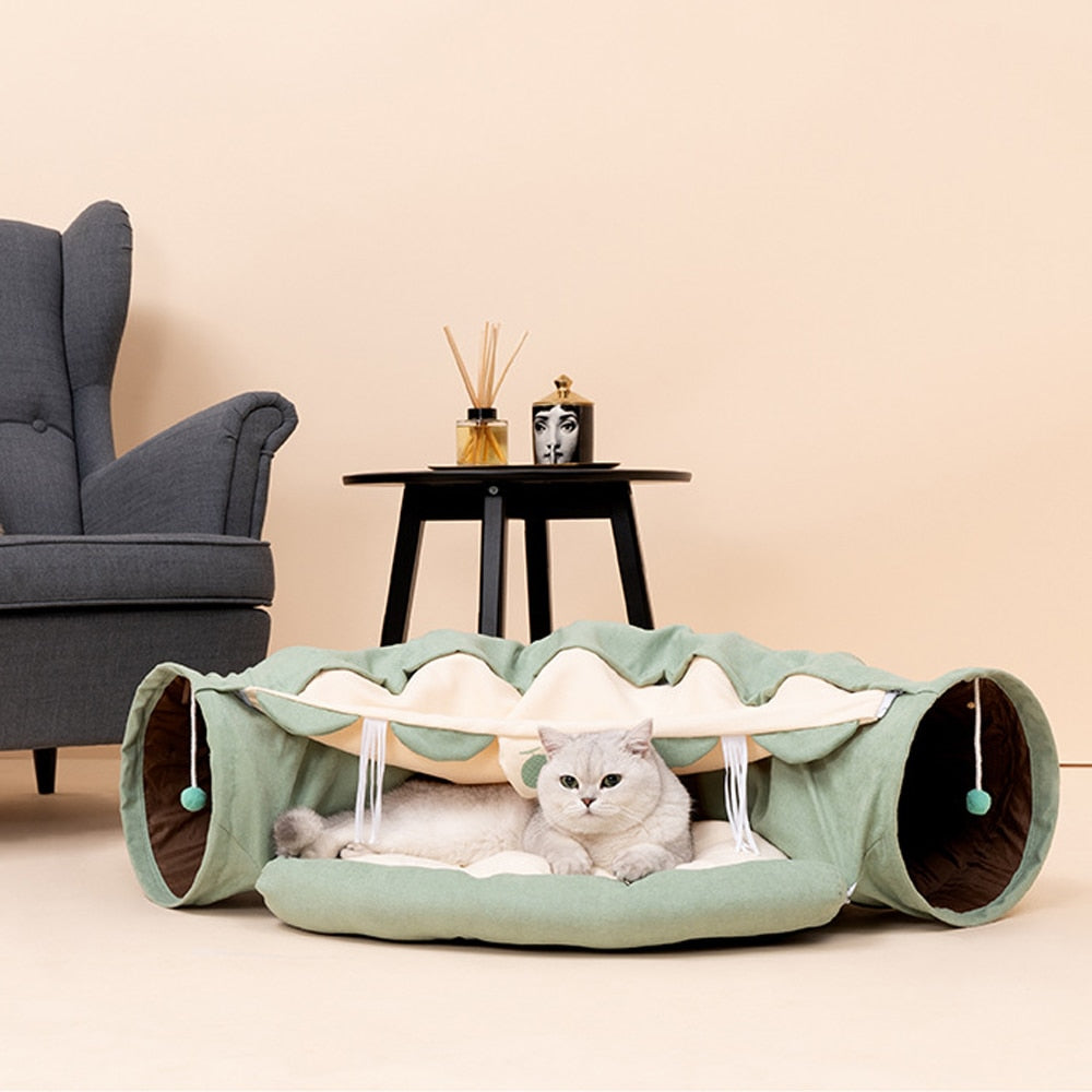 Collapsible Removable Cat Tunnel Tube is With Cat Bed Set