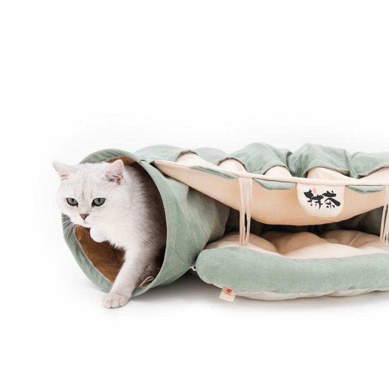 Collapsible Removable Cat Tunnel Tube is With Cat Bed Set