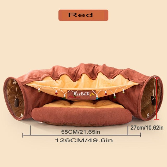Collapsible Removable Cat Tunnel Tube is With Cat Bed Set