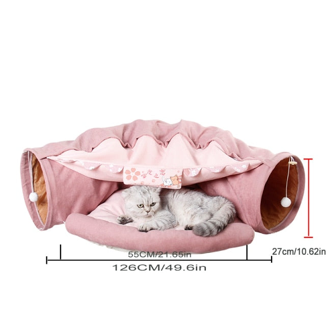 Collapsible Removable Cat Tunnel Tube is With Cat Bed Set