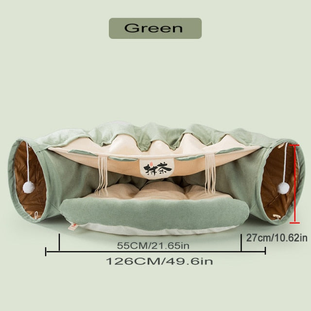 Collapsible Removable Cat Tunnel Tube is With Cat Bed Set