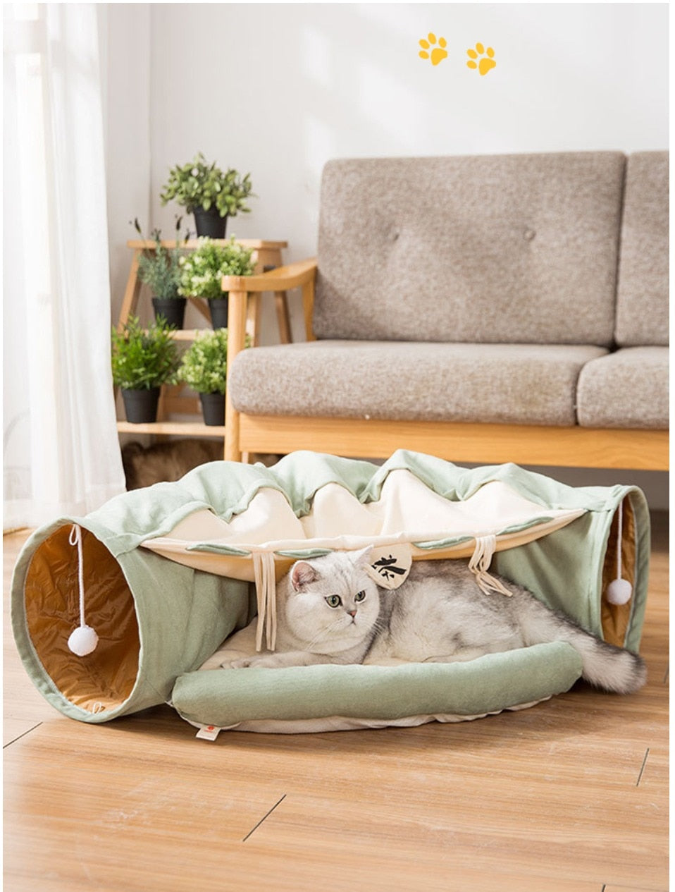 Collapsible Removable Cat Tunnel Tube is With Cat Bed Set