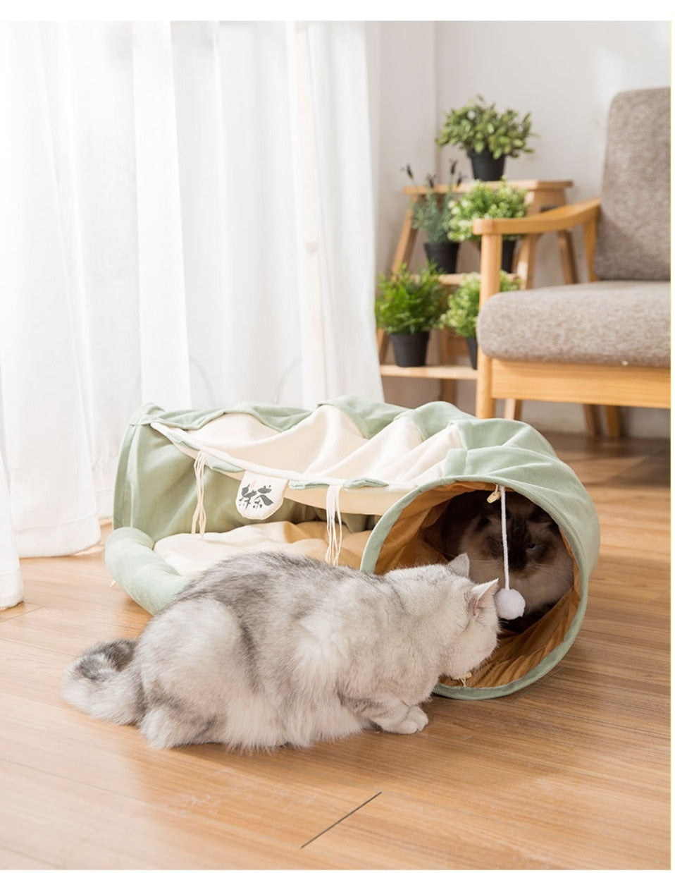Collapsible Removable Cat Tunnel Tube is With Cat Bed Set