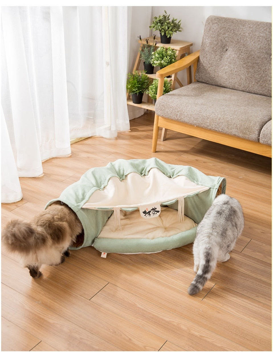 Collapsible Removable Cat Tunnel Tube is With Cat Bed Set