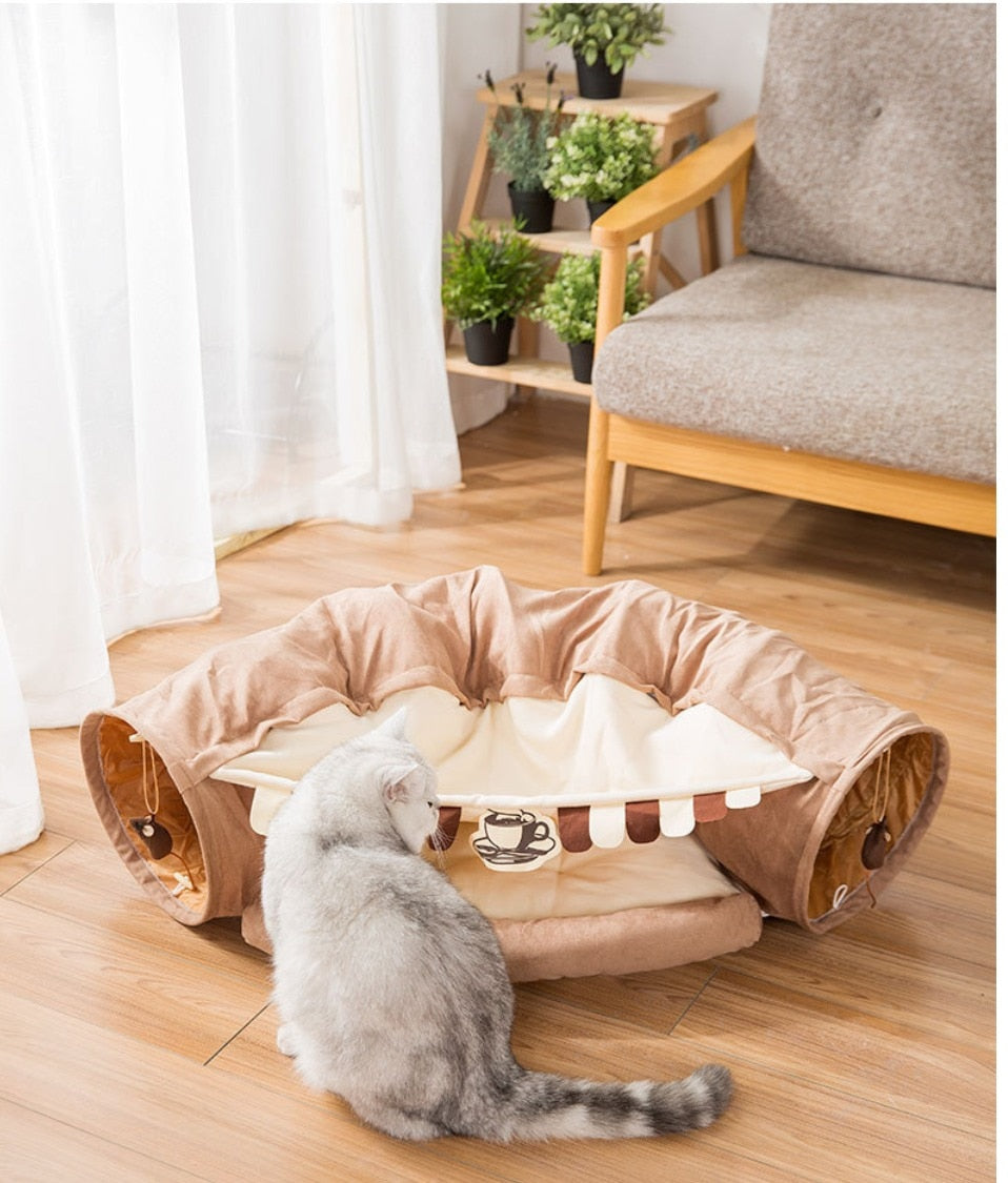 Collapsible Removable Cat Tunnel Tube is With Cat Bed Set