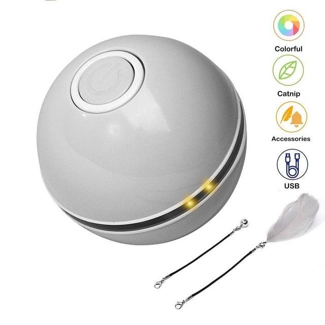 Smart Interactive Cat Toy Colorful LED Self Rotating Ball Bell and Feather Toys USB Rechargeable Cat Kitten Ball Toy Cat Exercise Ball with Feather Bell and Catnip
