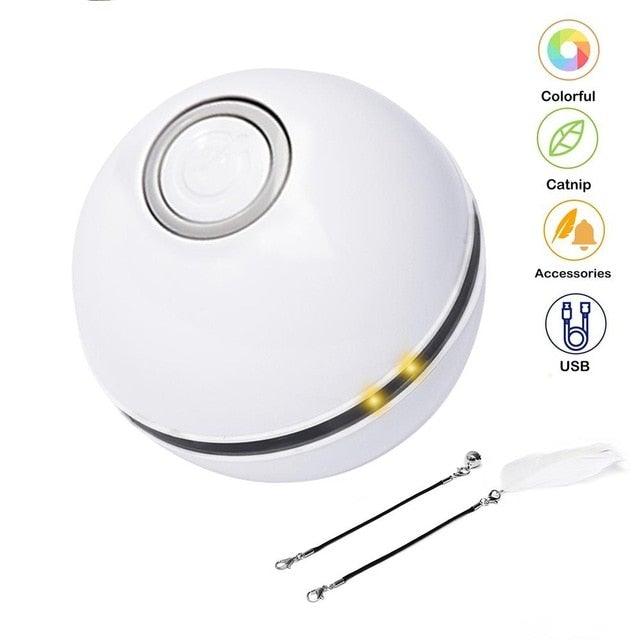 Smart Interactive Cat Toy Colorful LED Self Rotating Ball Bell and Feather Toys USB Rechargeable Cat Kitten Ball Toy Cat Exercise Ball with Feather Bell and Catnip